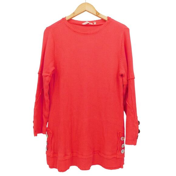 Soft Surroundings Womens My Time Waffle Pullover Top‎ Size M Red Vibrant Casual - Picture 1 of 5